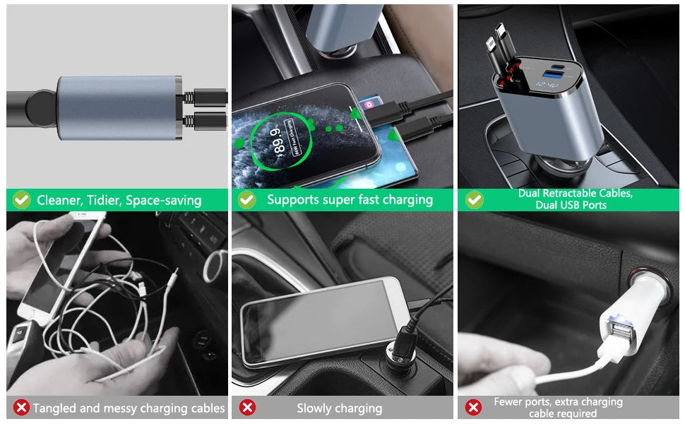 4 in 1 Retractable Car Phone Charger