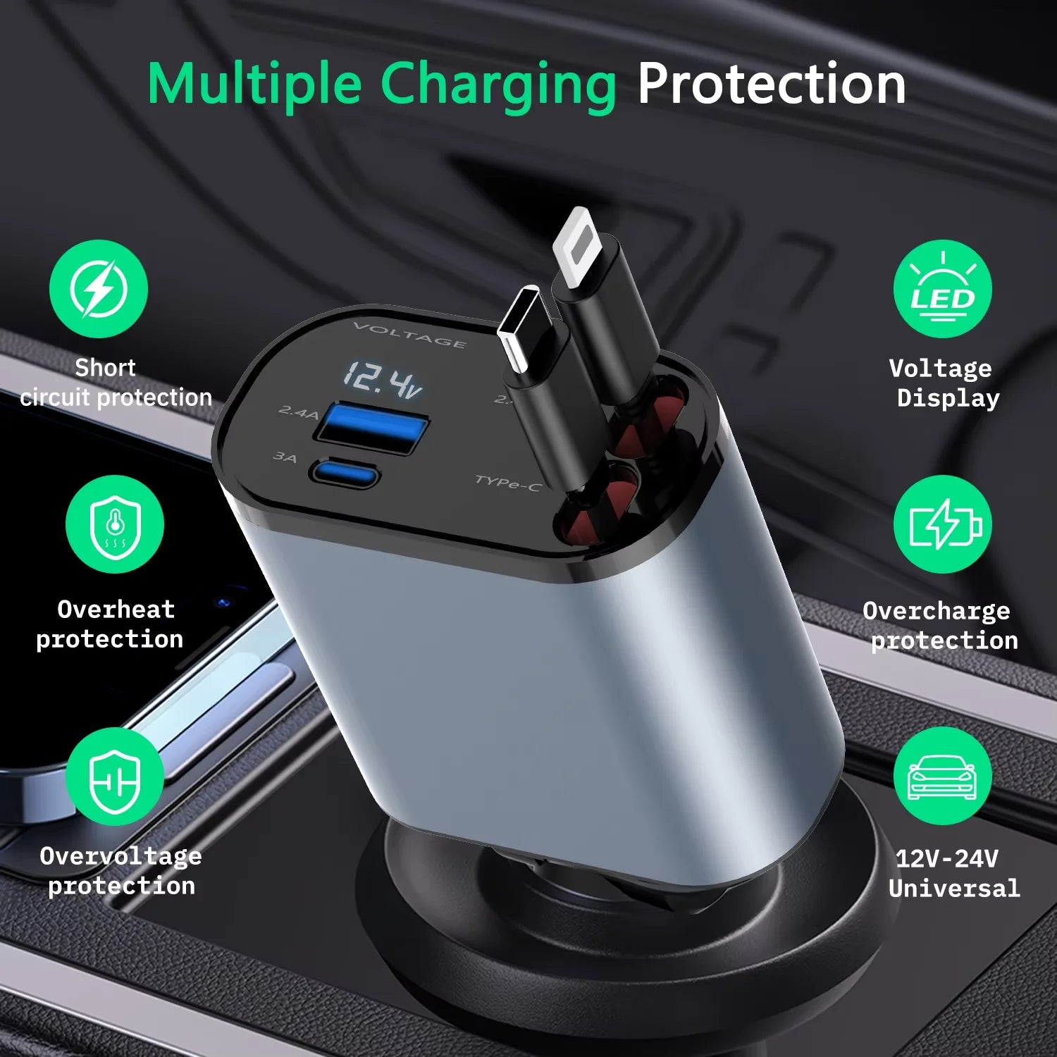 4 in 1 Retractable Car Phone Charger