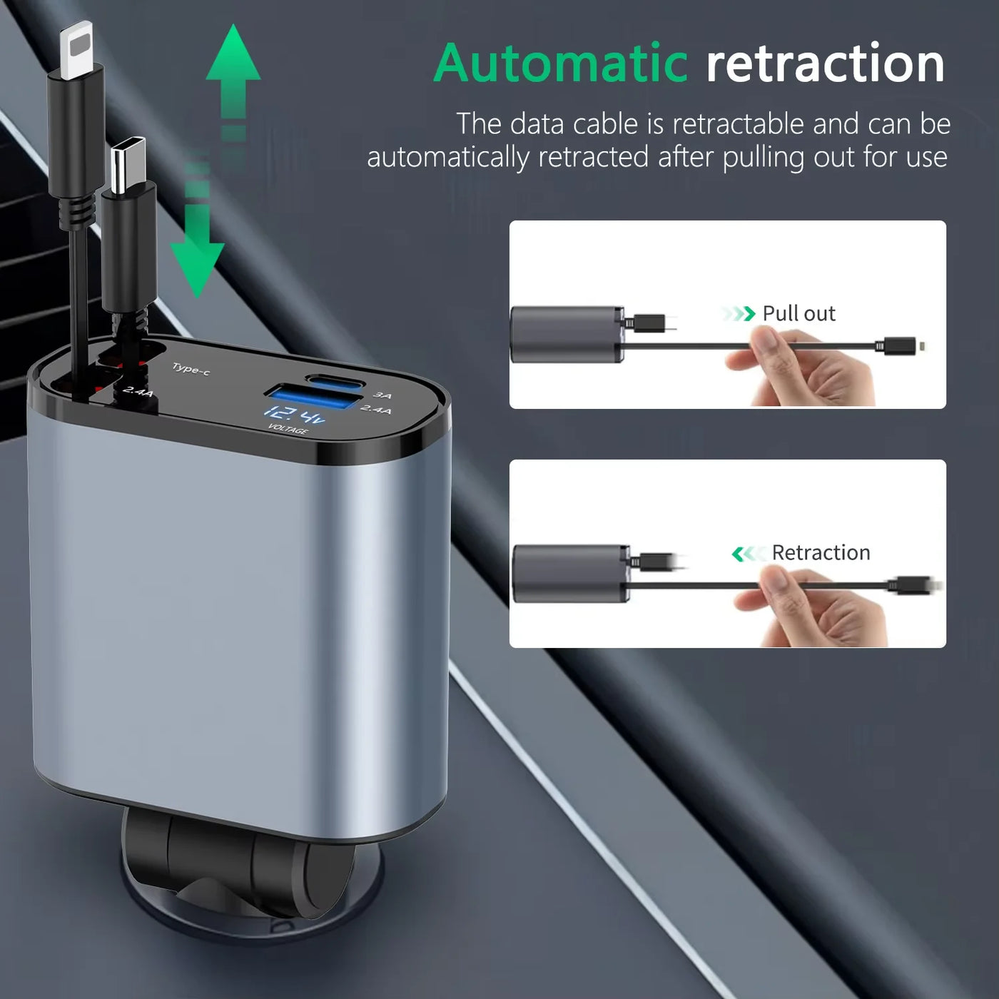 4 in 1 Retractable Car Phone Charger