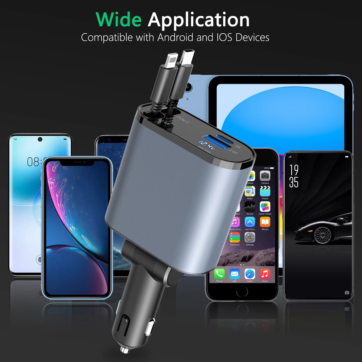 4 in 1 Retractable Car Phone Charger